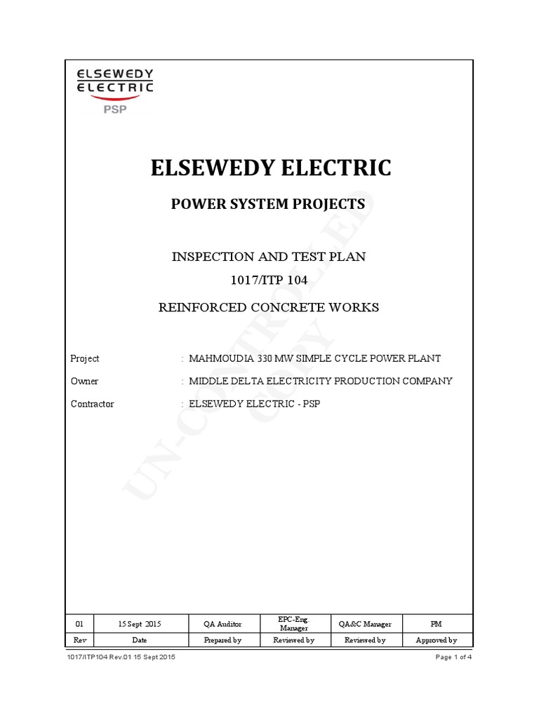 1017 Itp 104 Rev. 01 Reinforced Concrete Work PDF Concrete