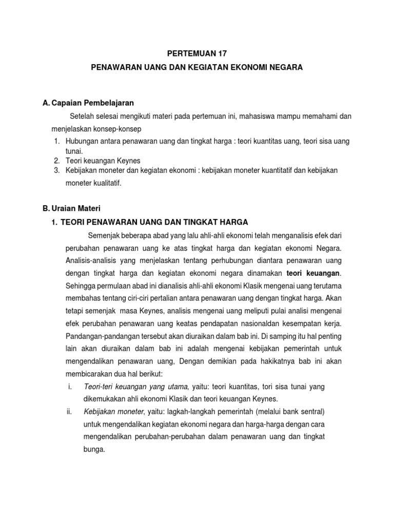Pertalian Penawaran Uang dan Harga | PDF