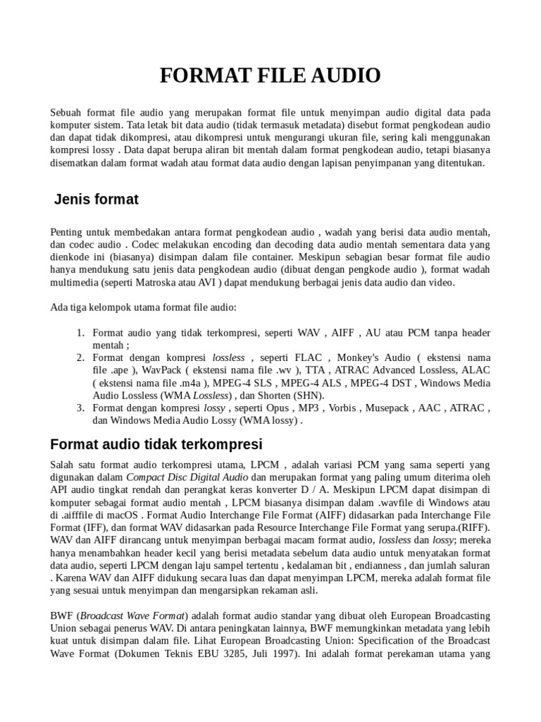 Jenis dan Format File Audio | PDF