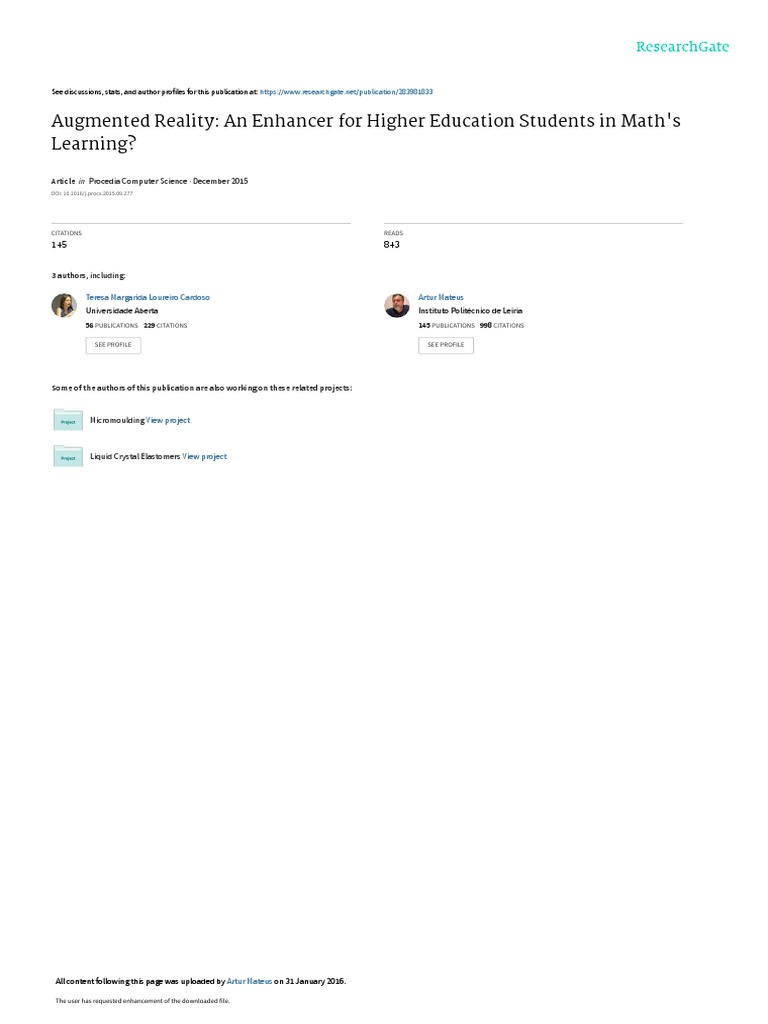 VIRTUAL REALITY AND AUGMENTED REALITY IN EDUCATION PDF visual data 6