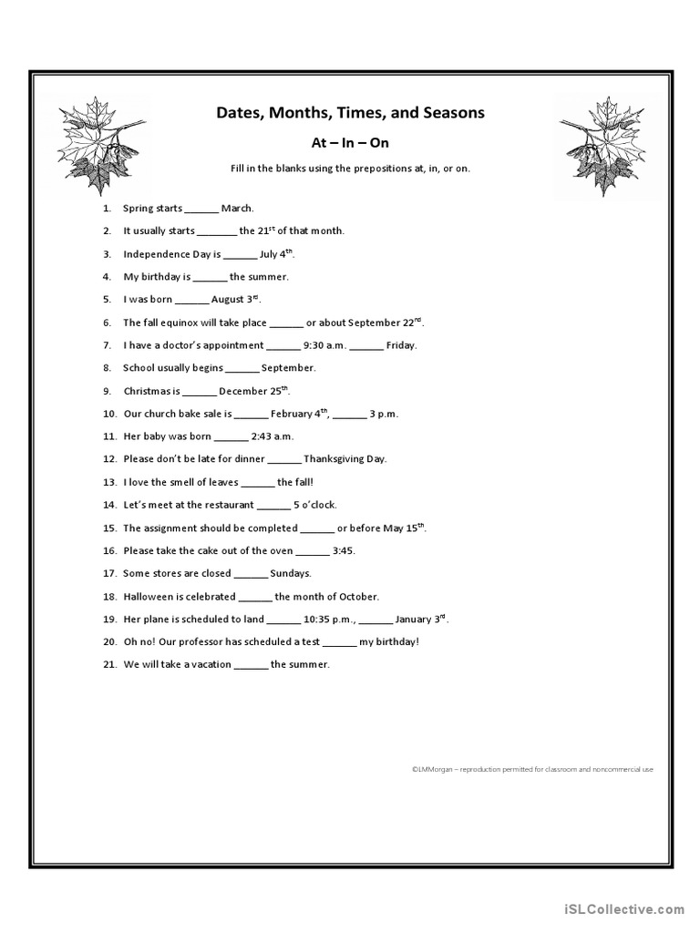 Dates, Months, Times, and Seasons PDF