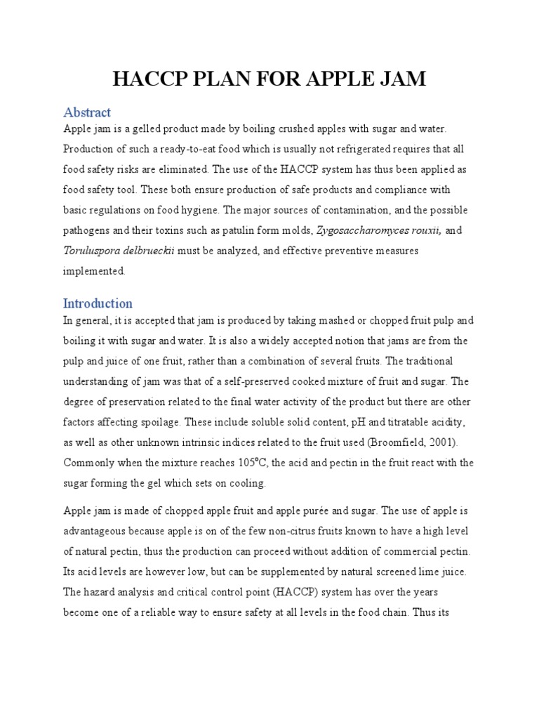 HACCP Plan for Apple Jam Production | PDF | Fruit Preserves | Hazard ...