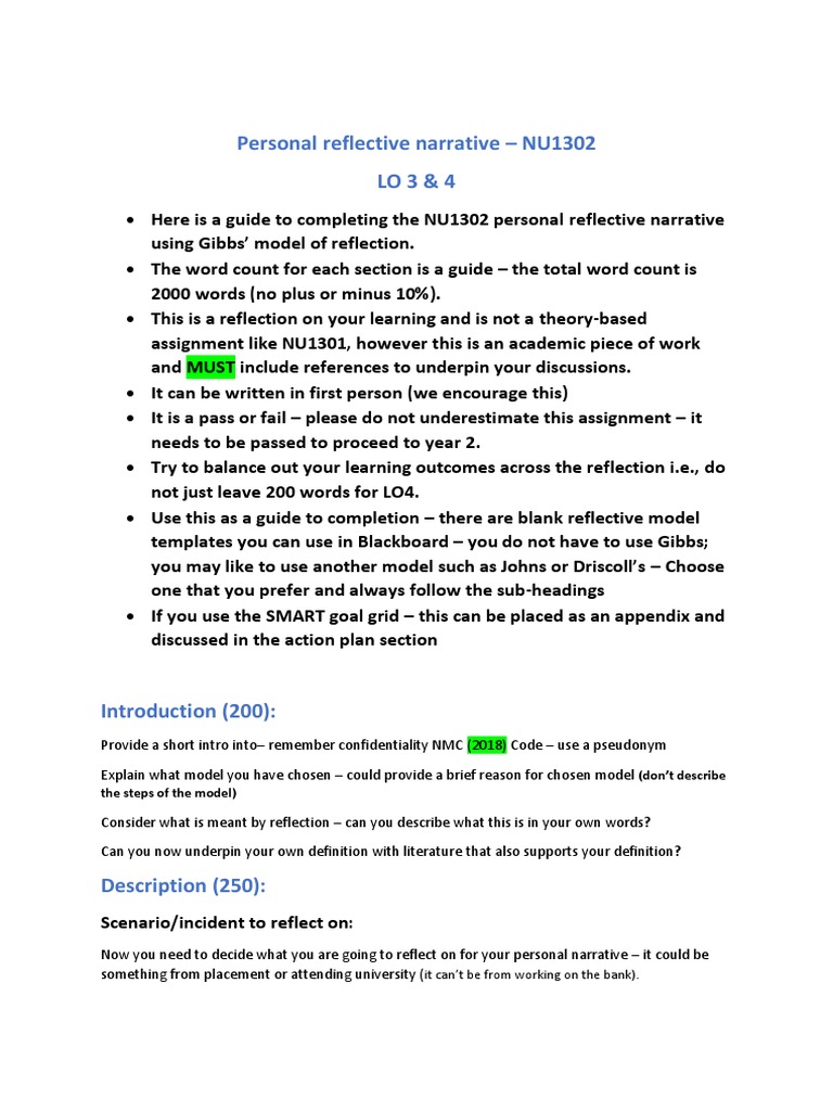 NU1302 Reflective Narrative Guide | PDF | Feeling | Communication