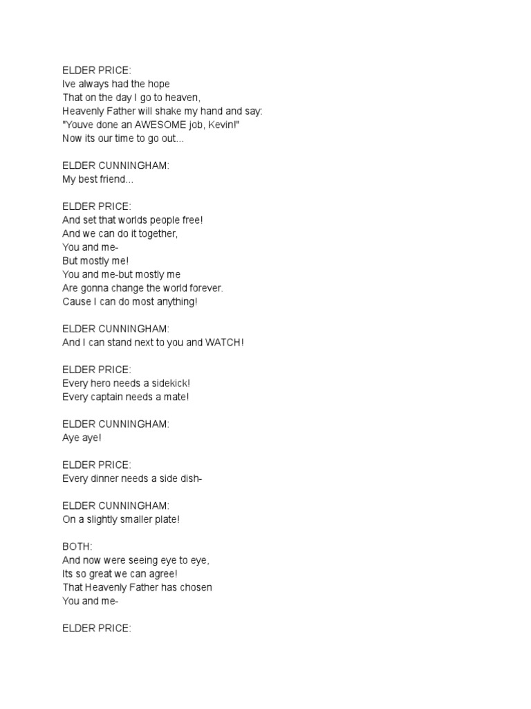 Book of Mormon You and Me Lyrics PDF