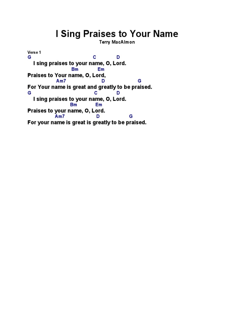 I sing praises to your name chord g pdf