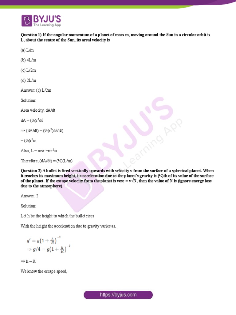 JEE Advanced: Gravitation Solutions | PDF | Weight | Potential Energy