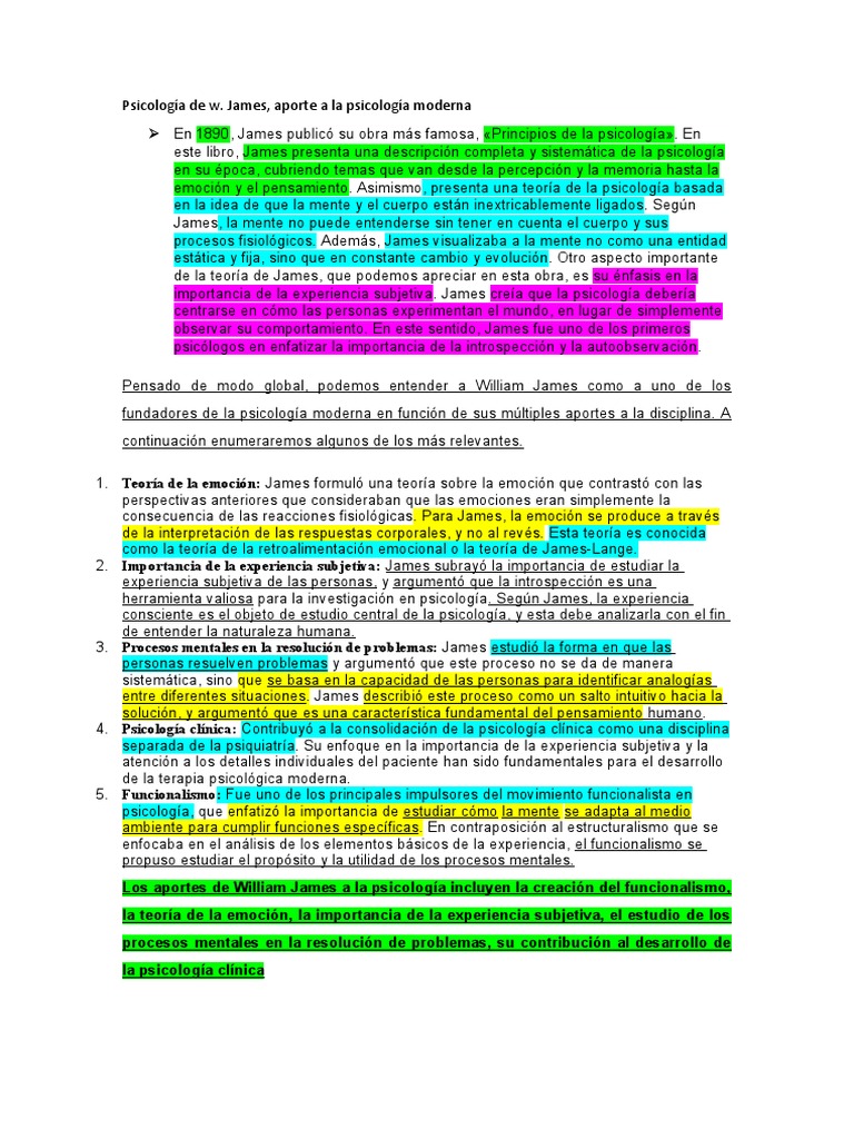 Aportes de William James a la Psicología | PDF | Sicología | Las emociones