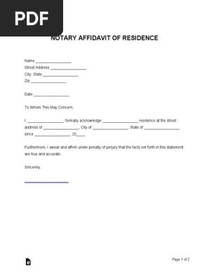 Notary Affidavit of Residence Letter