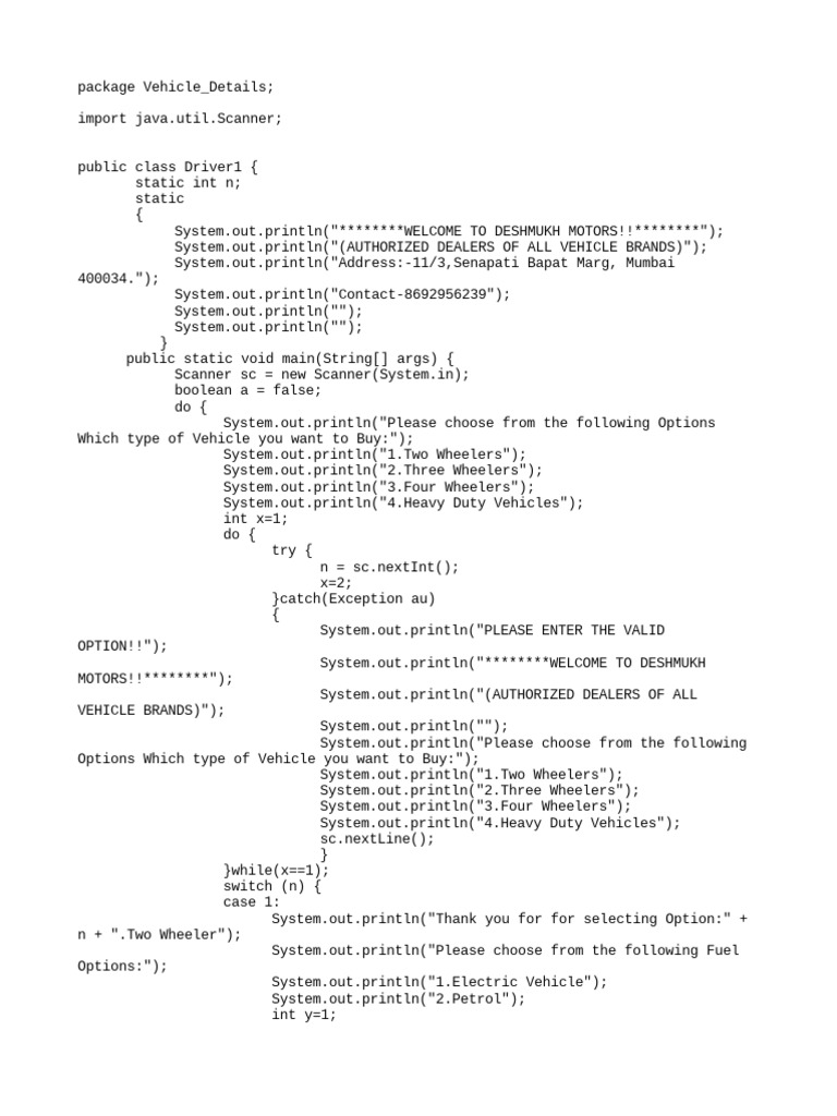 Java VEHICLE-PROJECT | PDF | Automotive Industry | Motor Vehicle ...