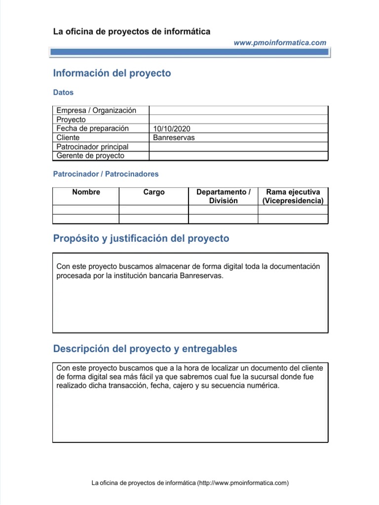 PDF Plantilla 01 Acta de Constitucion de Proyecto - Compress | PDF