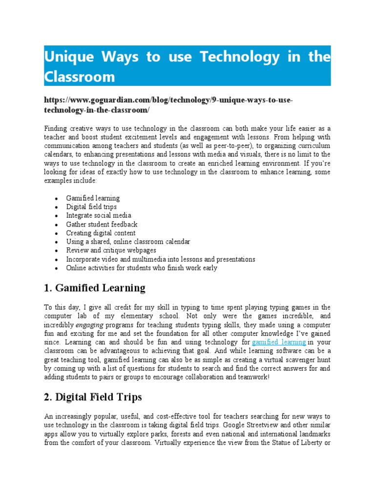 9 Unique Ways to Use Classroom Technology | PDF | Teachers | Hashtag