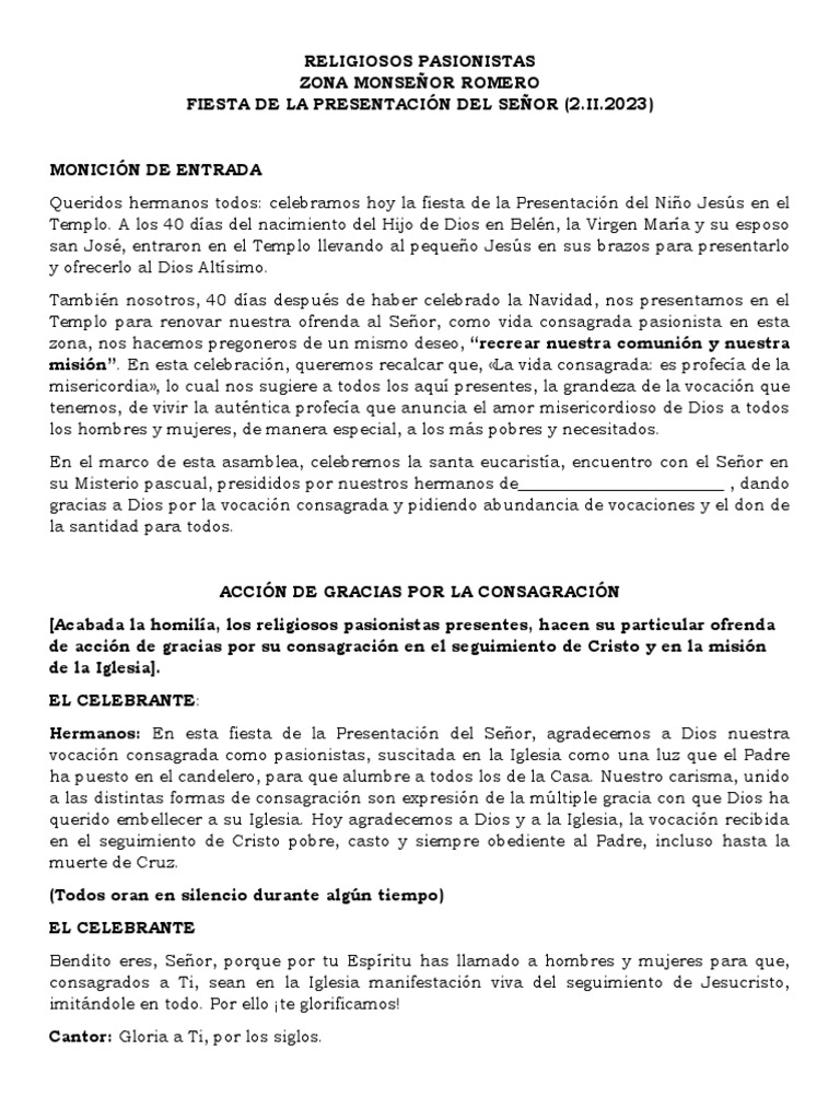 Moniciones Misa 2 de Febrero PDF eucaristía Cristo (título)