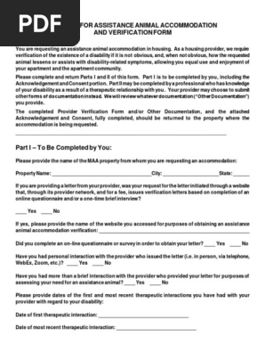 Assistance Animal Form