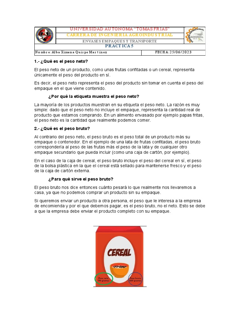 Diferencias entre peso neto y bruto | PDF