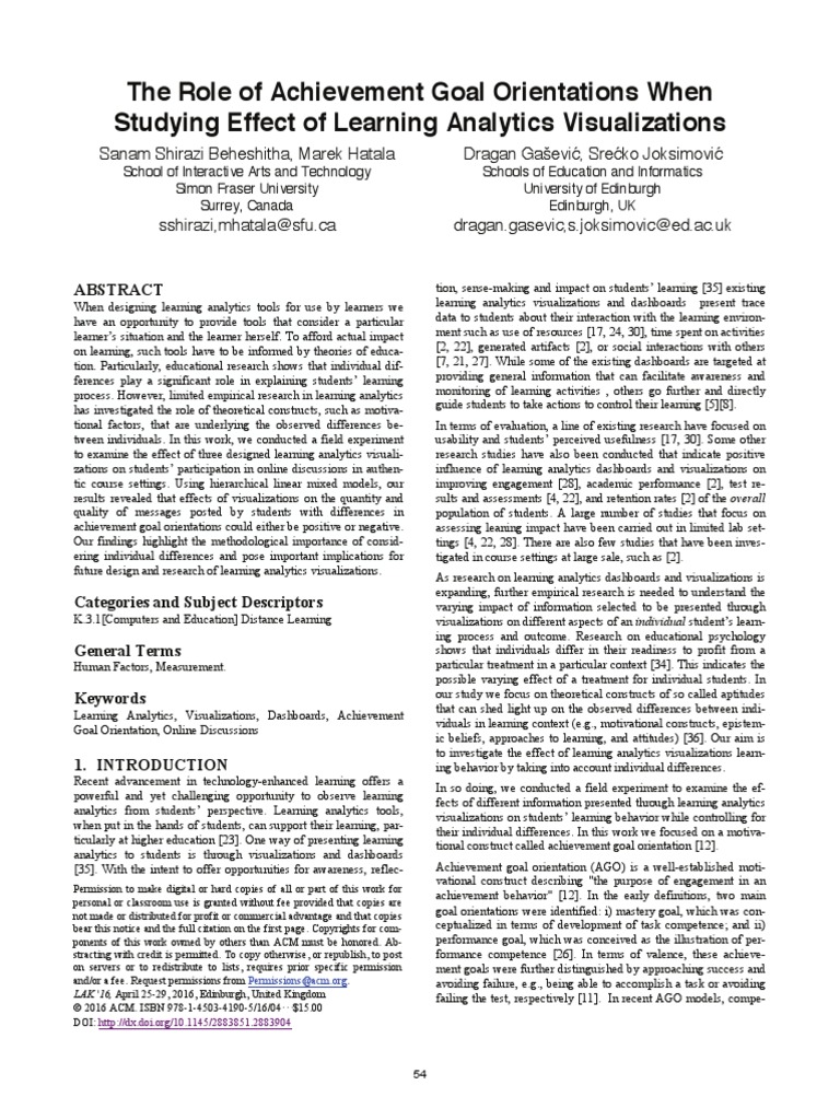 Beheshitha Et Al. 2016 The Role of Achievement Goal Orientations When ...