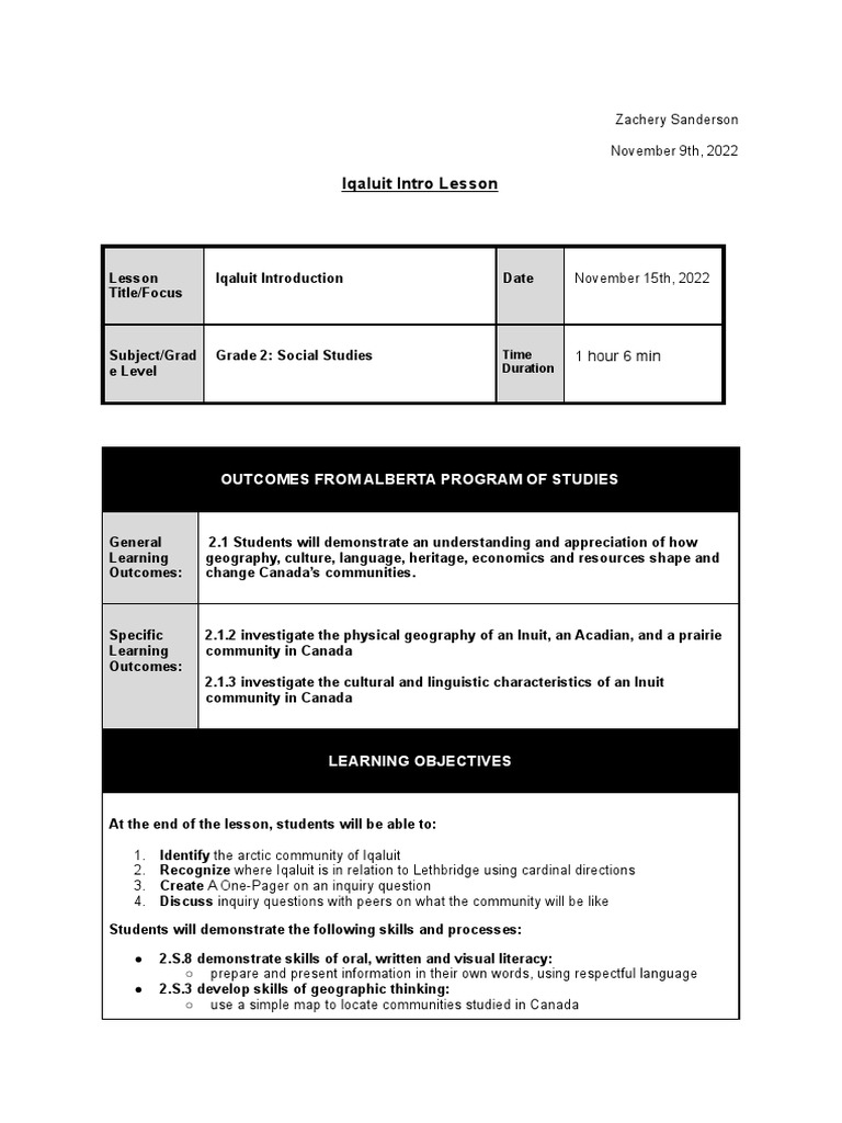 Lesson Plan 1 Grade 2 Social Studies PDF Community Geography