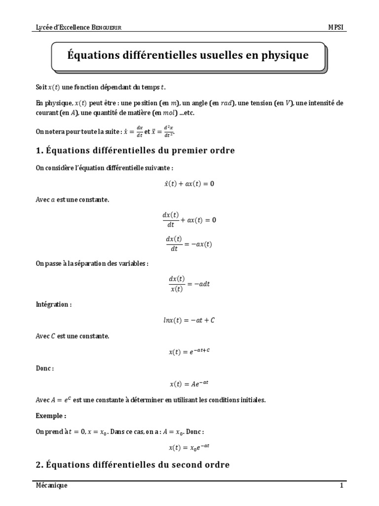 Équations Différentielles en Physique PDF Équations Calcul — free download