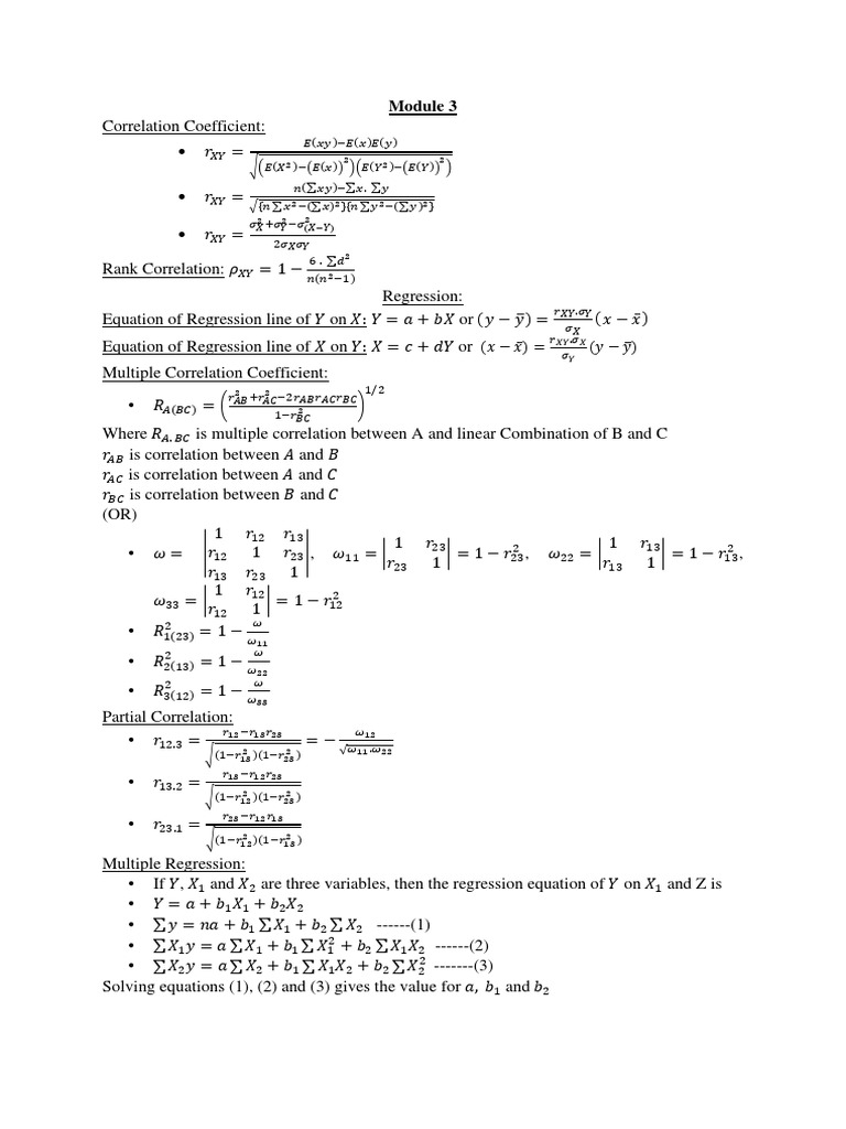 Formula Sheet For Module 3 | PDF | Linear Regression | Regression Analysis