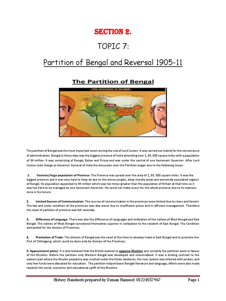 Reversal of Bengal Partition 1905-11 | PDF | British Raj | Partition Of ...