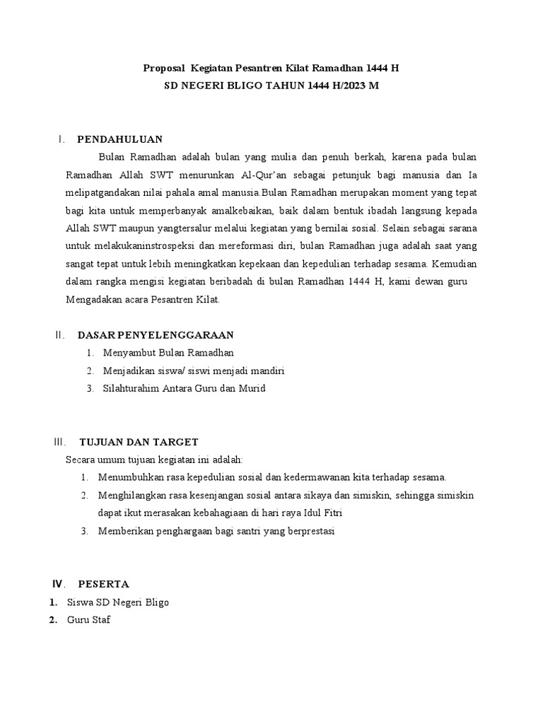 99 Contoh Proposal Kegiatan Pesantren Kilat Ramadhan Beserta Biayanya Pdf