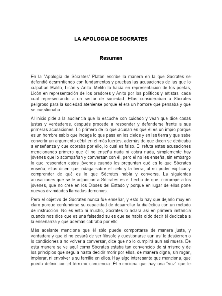 La Apologia de Socrates | PDF | Sócrates | Disculpa (Platón)