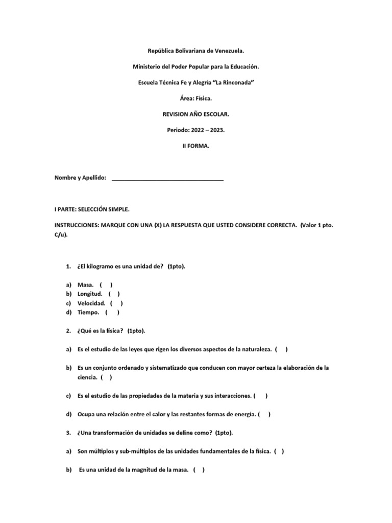 Revision fisica 3 a o ii forma pdf masa f sica