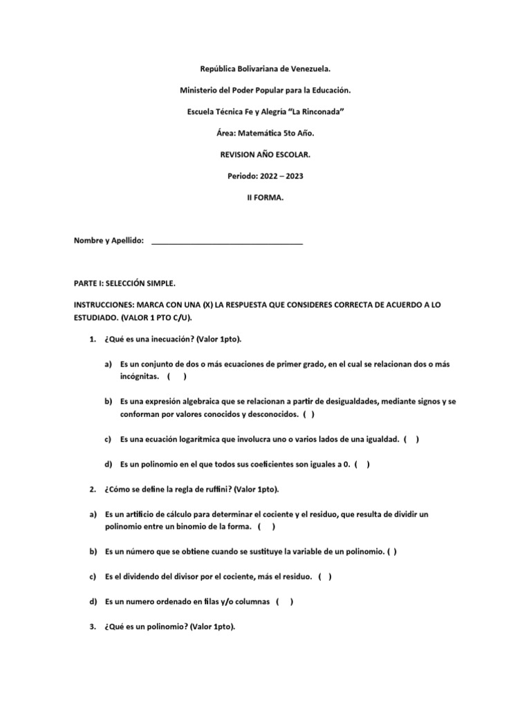 Revision mate 5 a o ii forma pdf ecuaciones divisi n matem ticas 