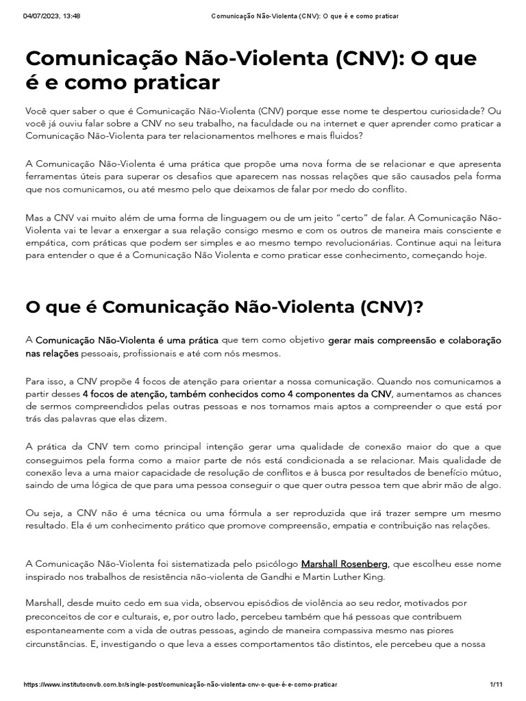 Comunicação Não-Violenta: Princípios e Prática | PDF | Empatia ...
