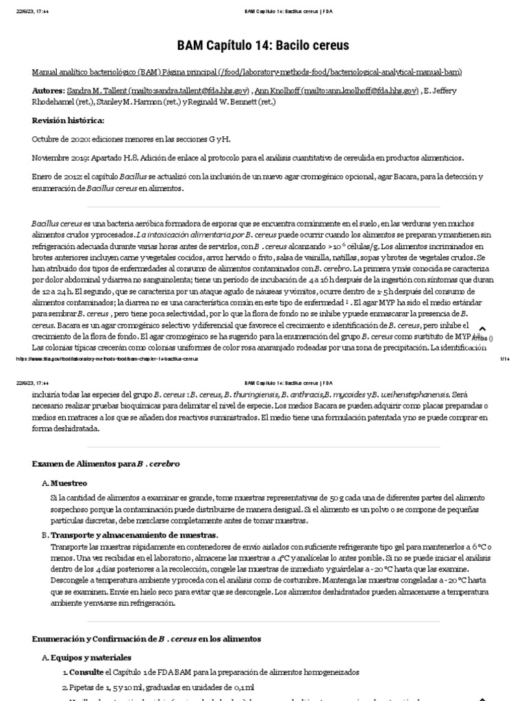 BAM Capítulo 14 - Bacillus Cereus - FDA | PDF | Bacilo | Enfermedades ...