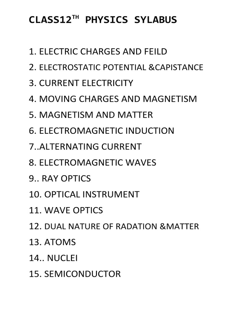 Class 12 Physics Syllabus Overview | PDF | Science & Mathematics