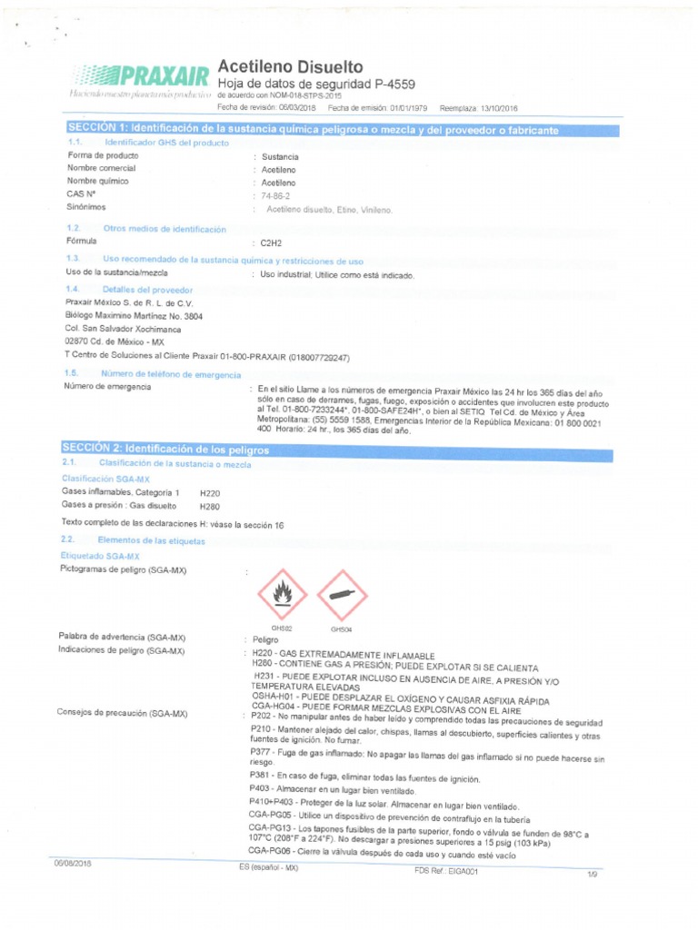 Acetileno Disuelto Praxair PDF