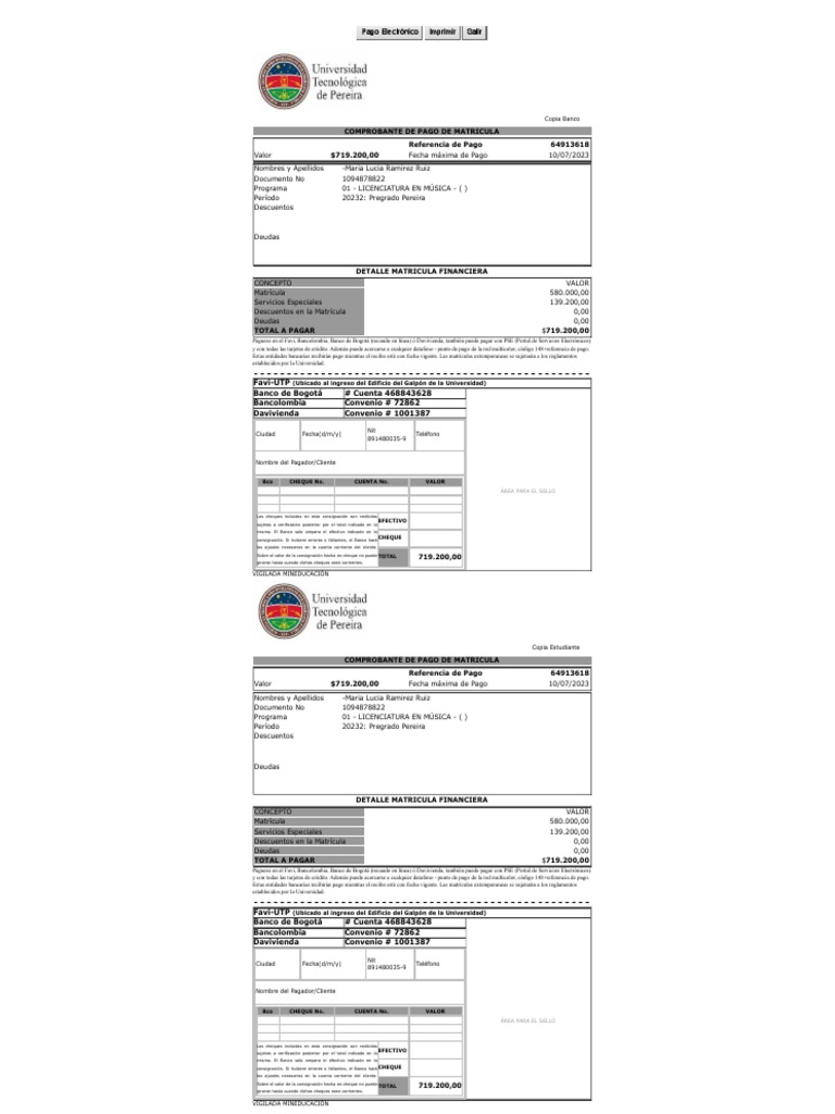 Recibos de Pago - UTP Lu | PDF | Bancos | Cheque