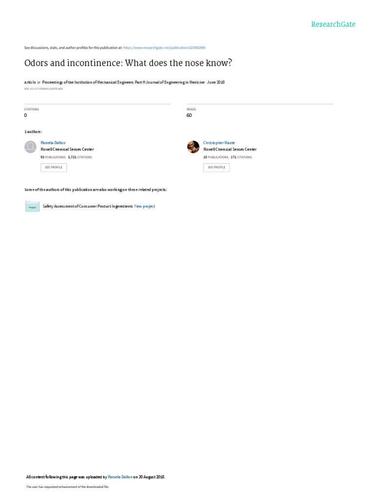 2018 Odors and Incontinence PDF Senses Odor