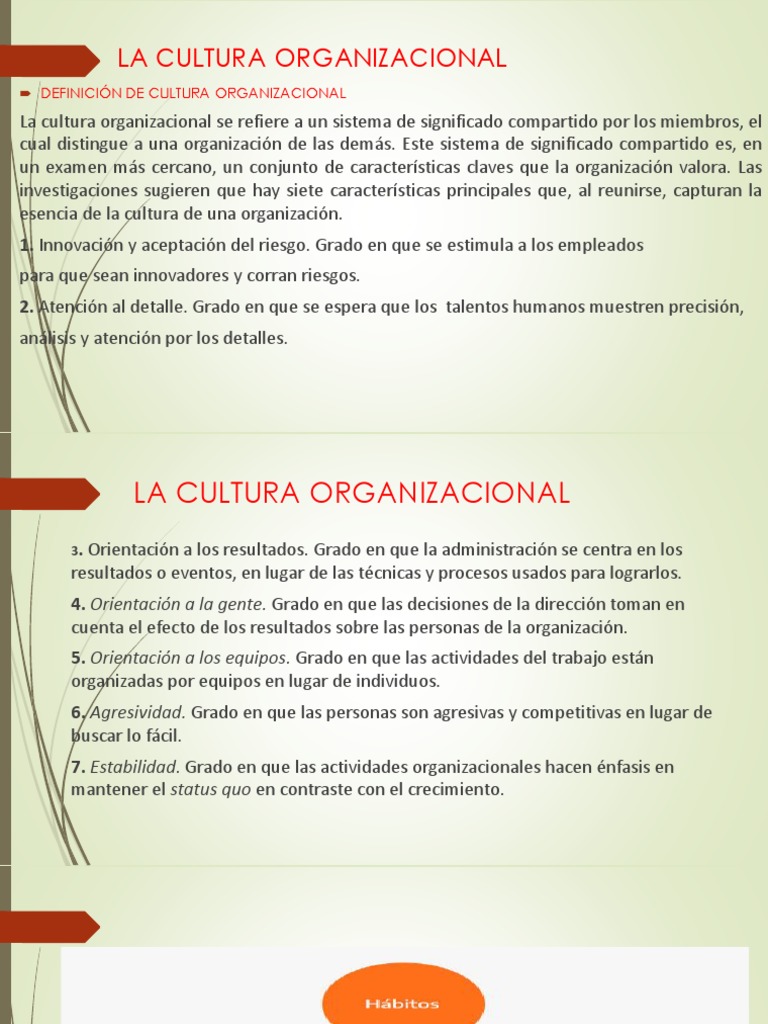 LA CULTURA ORGANIZACIONAL 22 | PDF | Cultura organizacional | Liderazgo
