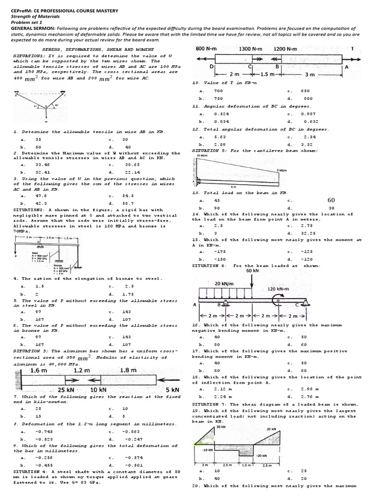 Strength of Materials Exam Problems | PDF | Bending | Beam (Structure)