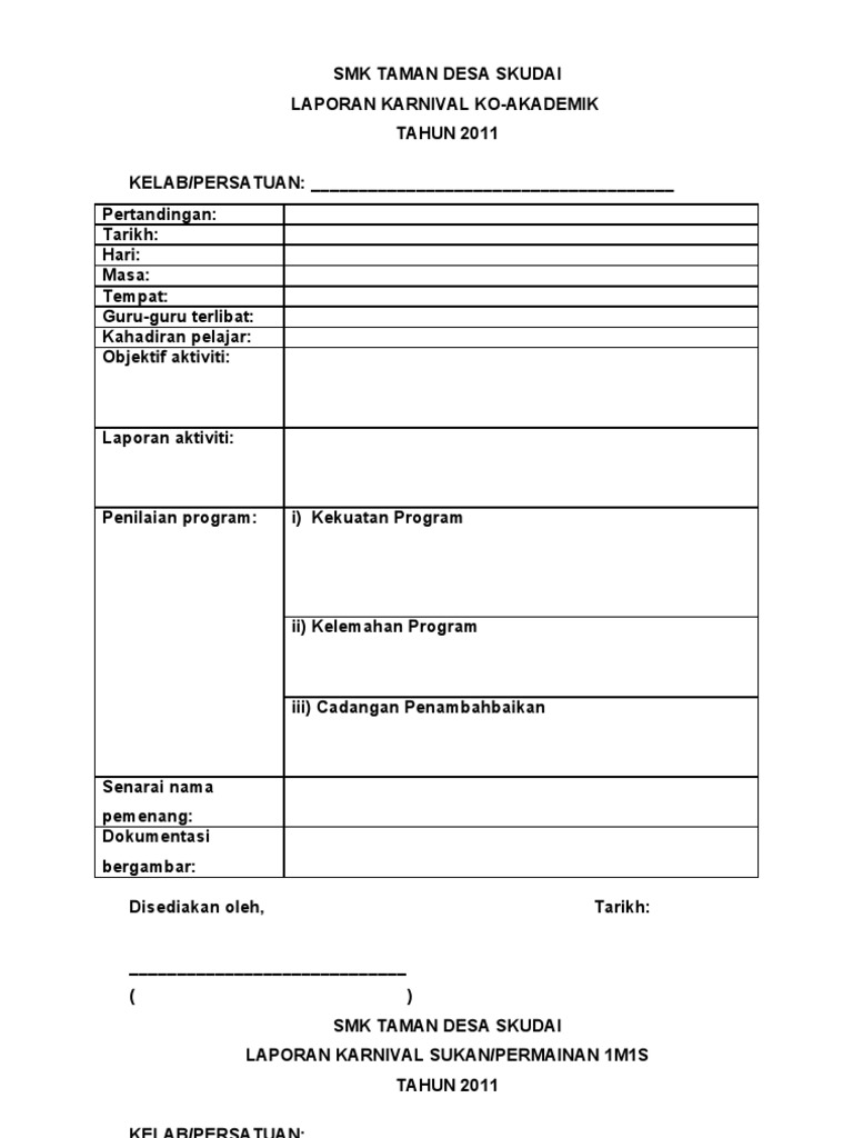 Format Laporan Laporan Kokurikulum Pdf
