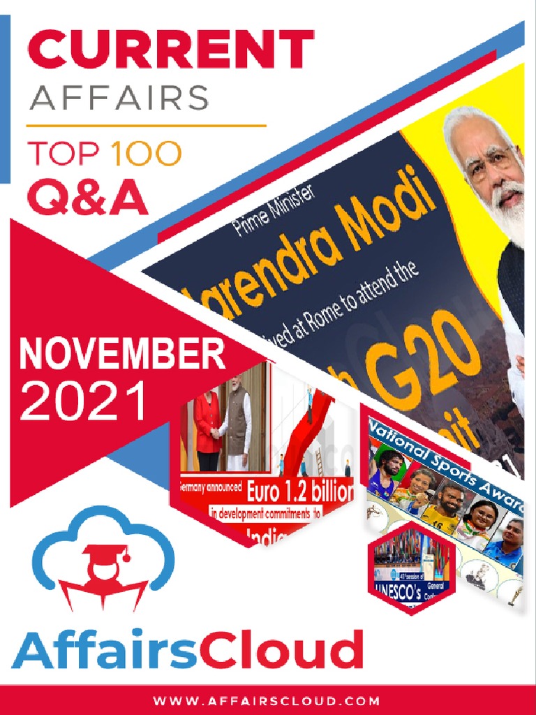 Current Affairs Q&A PDF Top 100 - November 2021 by AffairsCloud 1 | PDF ...