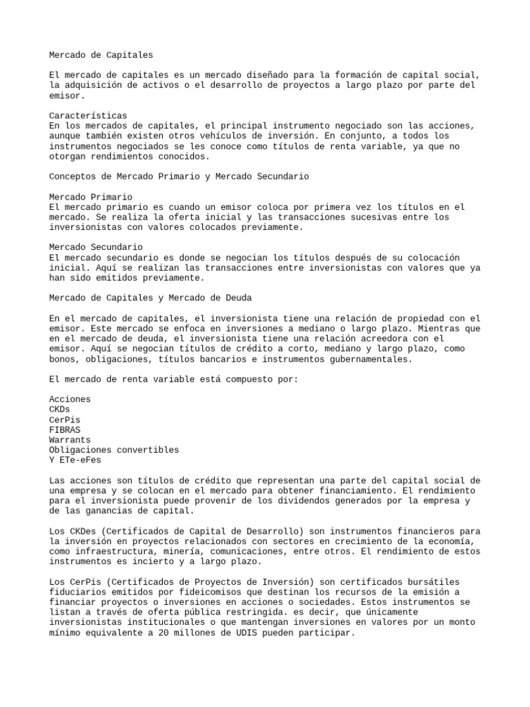 Mercado de Capitales y sus Instrumentos | PDF | Compartir (Finanzas ...
