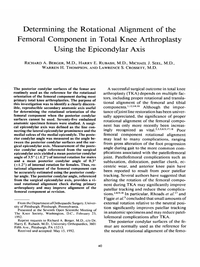 Berger 1993 PDF Knee Anatomical Terms Of Location