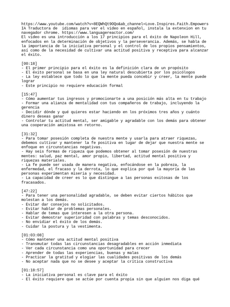 17 Leyes Del Exito. Napoleon Hill | PDF | Mente | Sicología