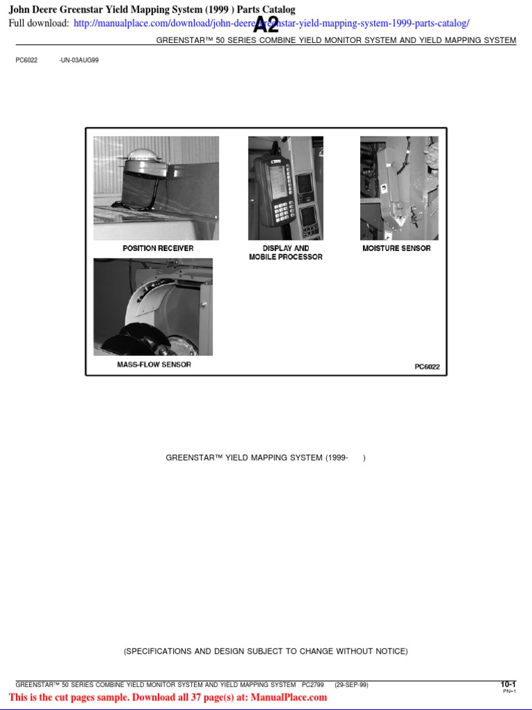 John Deere Greenstar Yield Mapping System 1999 Parts Catalog | PDF