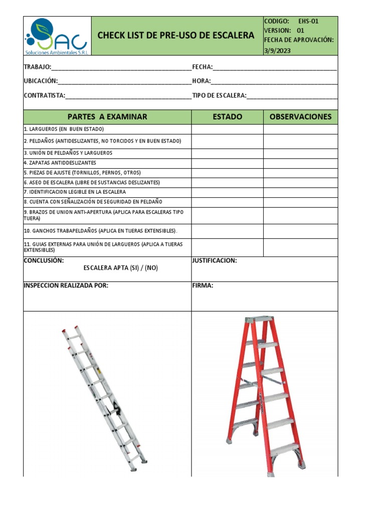 Check List de Pre-Uso de Escalera | PDF