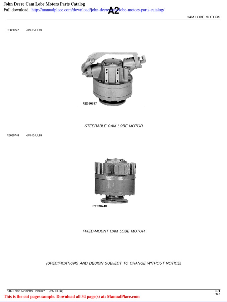 John Deere Cam Lobe Motors Parts Catalog PDF Axle Machines