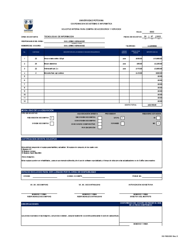 Formato Requisicion Compras - 5 | PDF | Apple Inc. | Equipo de oficina