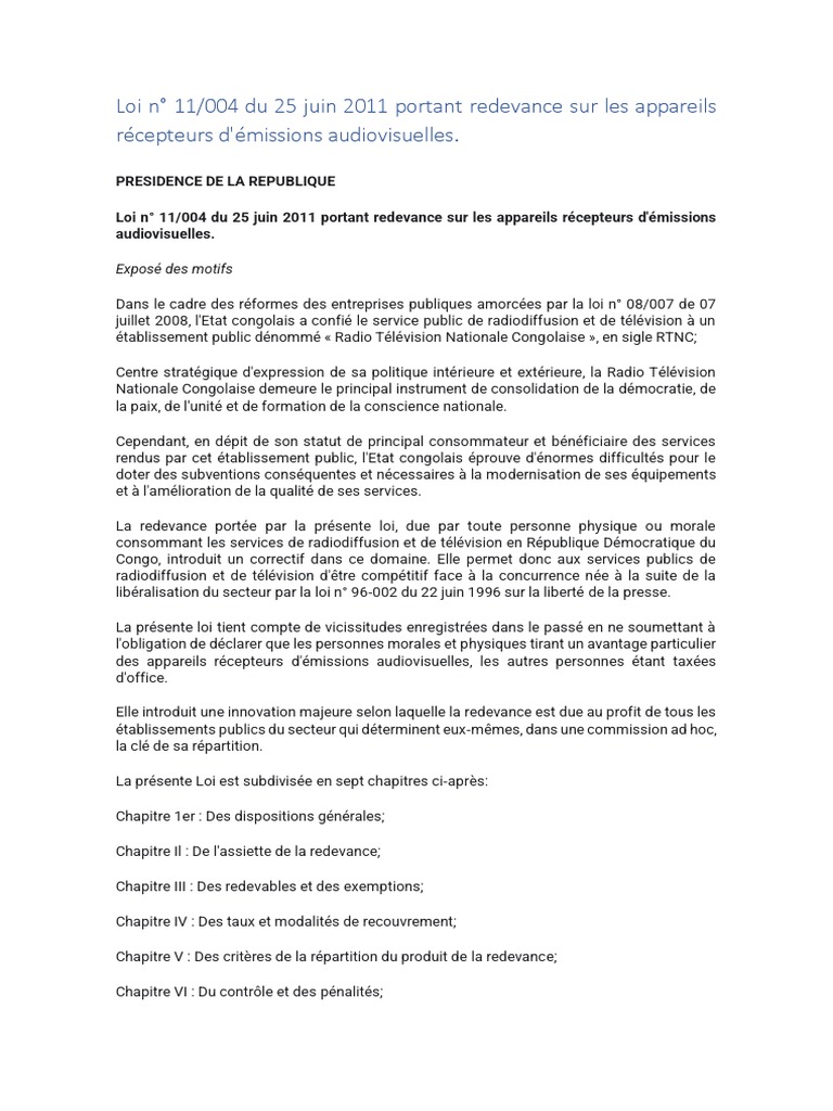 Loi Sur La Redevance | PDF | Radio