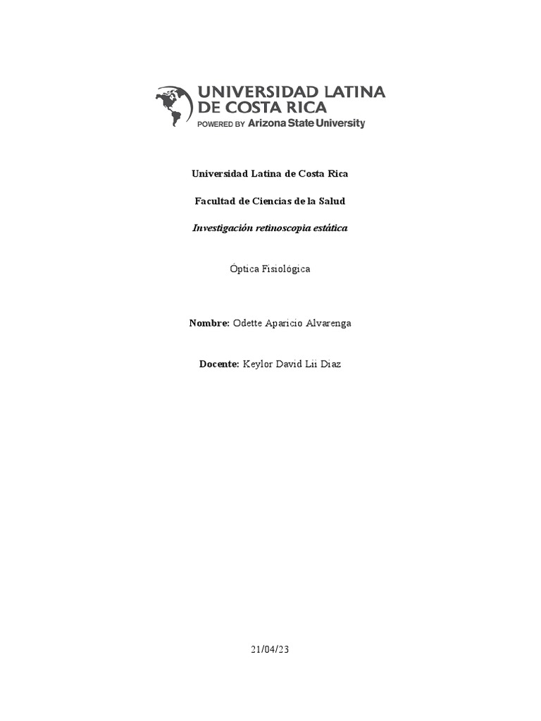 Retinoscopia Estatica O. Fisiologica PDF Ojo humano Óptica