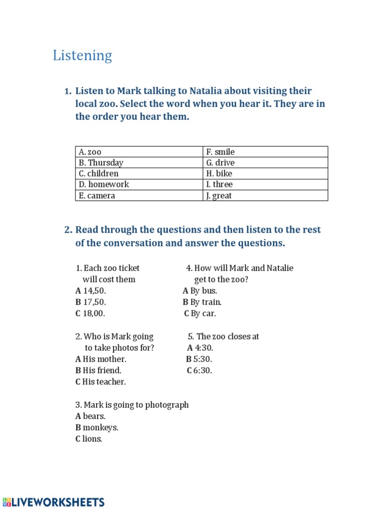 Zoo Visit Listening Activity | PDF