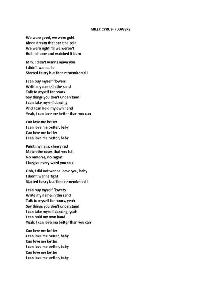 Miley Cyrus Lyrics Flower PDF