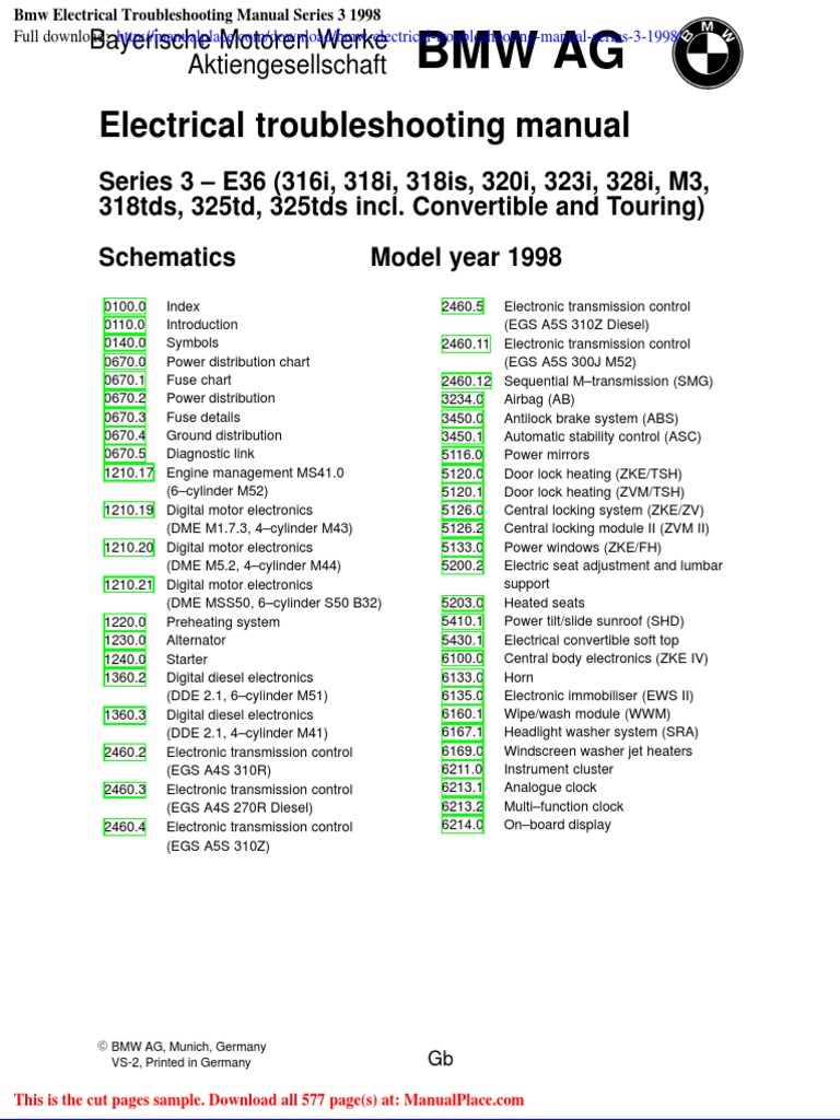 BMW Electrical Troubleshooting Manual Series 3 1998 | PDF