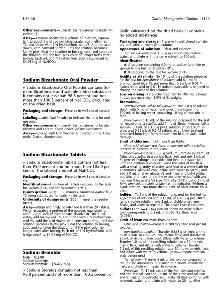 Assay of Sodium Bicarbonate After Drying PDF Sodium Bicarbonate Acid